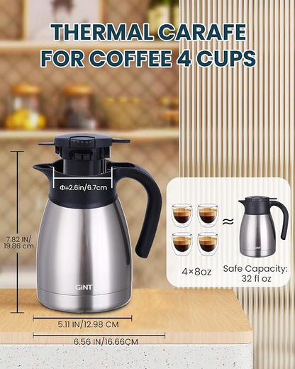 GiNT 34Oz Thermal Coffee Carafe, Insulated Stainless Steel Coffee Carafes - Image 4