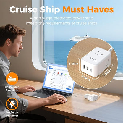 TESSAN Cruise Essentials, Flat Plug Power Strip, 5 Ft Extension Cord - Image 2