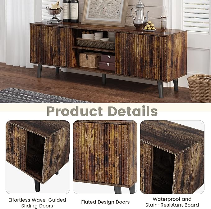 EROMMY 63'' Fluted TV Stand for 70 Inch TV, Modern Entertainment Center - Image 3