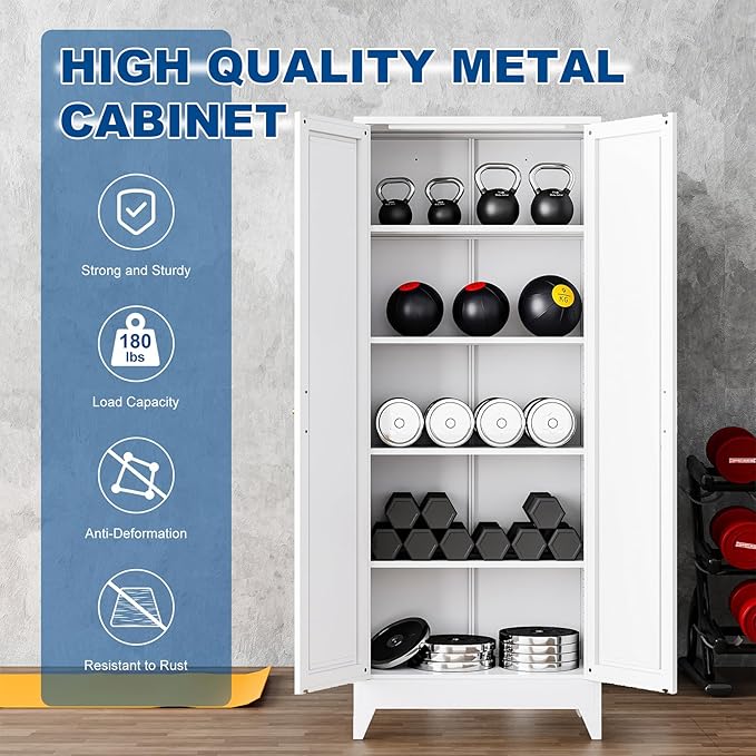 White Tall Farmhouse Metal Pantry Linen Storage Cabinet and Organizers - Image 6