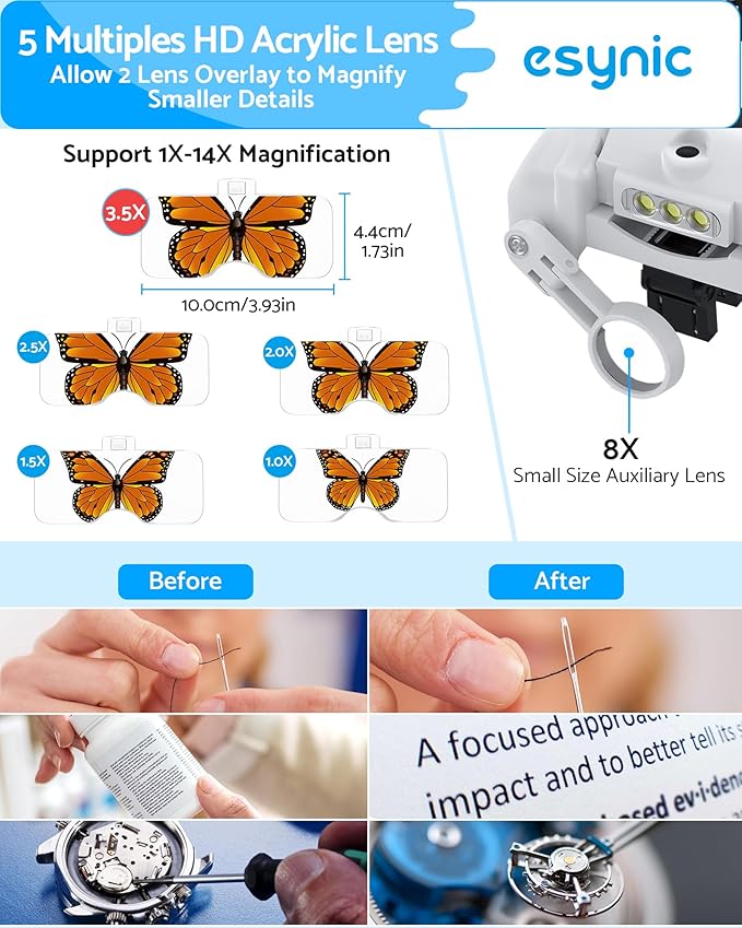 eSynic Type-C Rechargeable Magnifying Glasses Headset-Up to 14X Magnification - Image 3