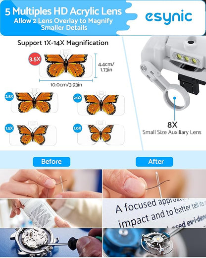 eSynic Type-C Rechargeable Magnifying Glasses Headset-Up to 14X Magnification - Image 3