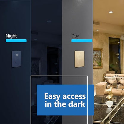 LIDER Minimalist Design Matte Finish Lighted Decorator Switch, Frameless Paddle - Image 7