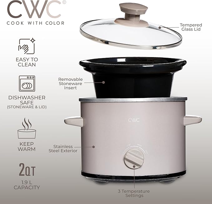 COOK WITH COLOR 2QT Mini Electric Round Slow Cooker - Image 4