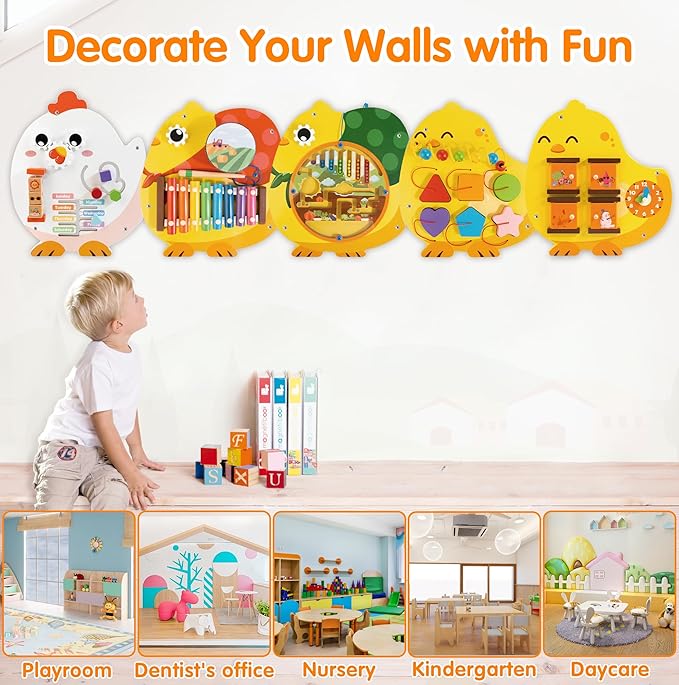 Chick Squad Activity Wall Busy Board Panels | 11-in-1 Wooden Sensory Wall Panel - Image 5