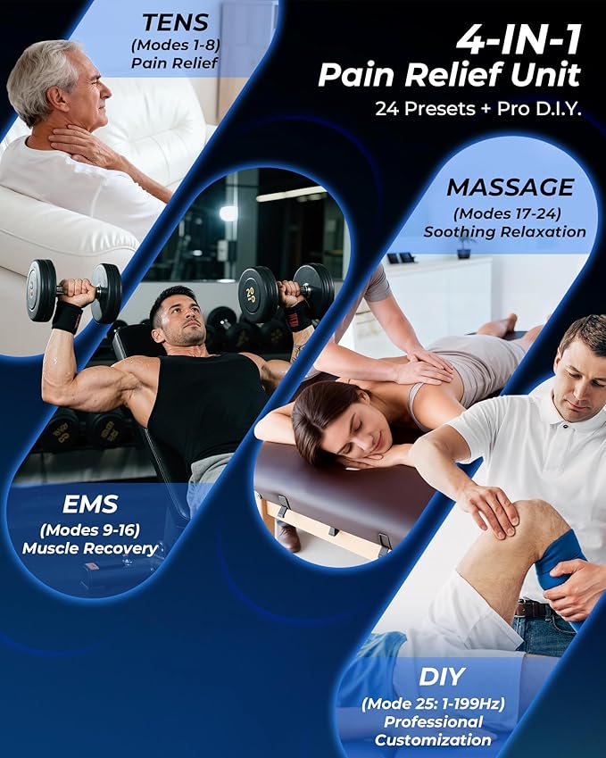 KingPavonini 4-IN-1 TENS Unit Muscle Stimulator, DIY & TENS & EMS & MASS - Image 2