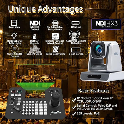 Zowietek PTZ Controller 7D Joystick Keyboard, HDMI Output, Automatic Camera - Image 2