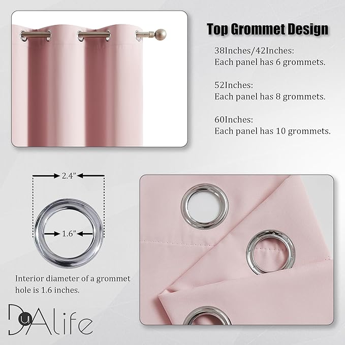 DUALIFE Pink Curtains 45 Inch Length - Image 3