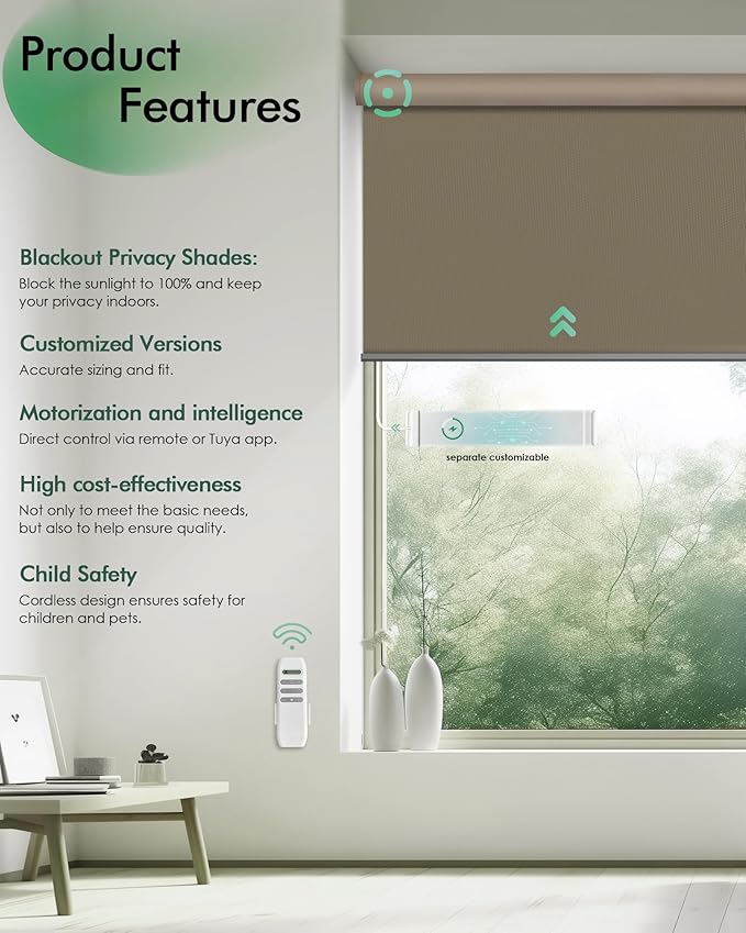Yoolax Motorized Blinds with Remote, Automatic Roller Shades Cordless Electric - Image 2
