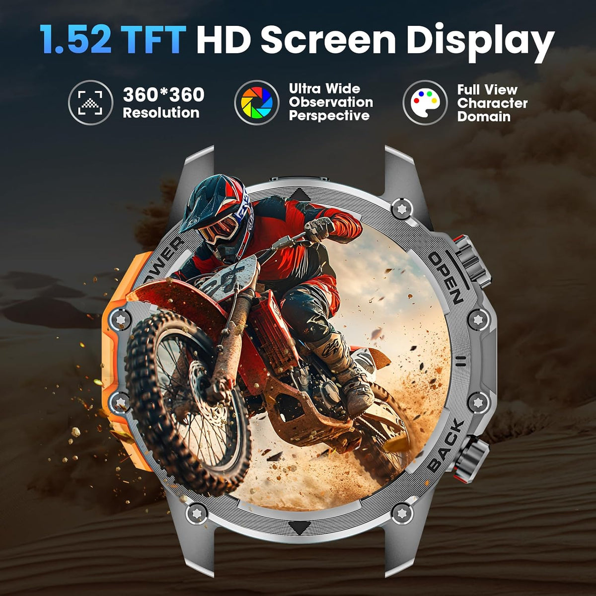 hwagol smart watches for men (call/notification),1.52''hd military smart, side view
