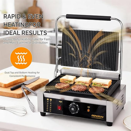 Bonnlo 811E Commercial Sandwich Make, 2200W Stainless Steel Countertop Panini - Image 2
