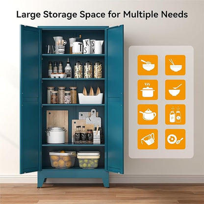 COFaR 71" Pantry Cabinet in Peacock Blue, 5-Tier Storage - Image 6