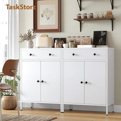 Metal Storage Cabinet with Drawer and Adjustable Shelf, 2-Piece Set White Steel - Image 3