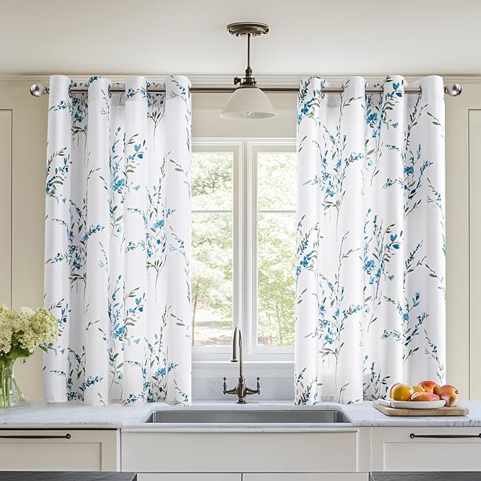 MYSKY HOME Kitchen Curtains 45 inch Long Floral Curtains by MYSKYHOME