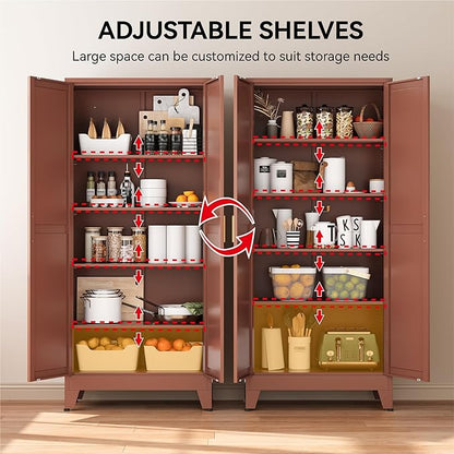 COFaR 71" Classic Pantry Cabinet in Brown, 5-Tier Storage - Image 5
