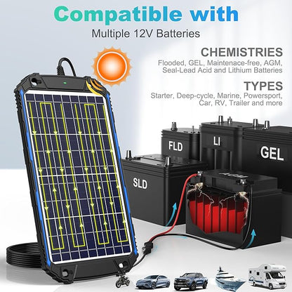 SUNER POWER Waterproof 10W 12V Solar Battery Charger & Maintainer Pro, Built-in - Image 4