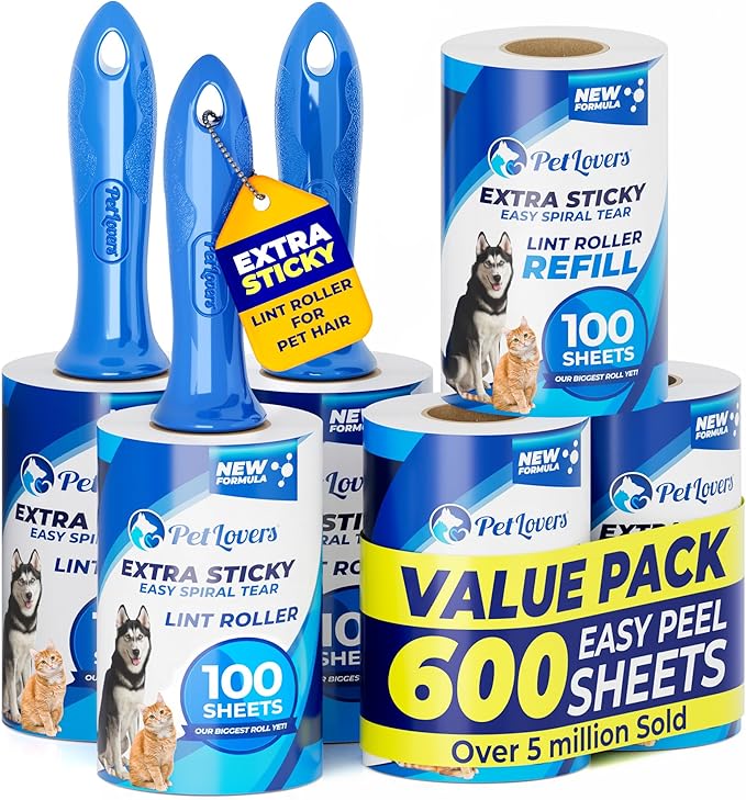 PetLovers Extra Sticky Lint Roller Mega Value Set 600 Sheets by PetLovers