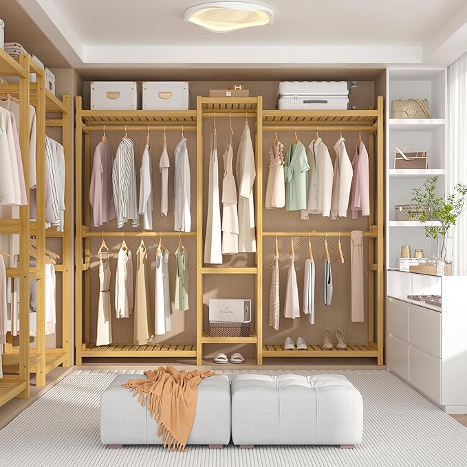 Homykic Bamboo Closet System Clothes Rack, Large Freestanding Garment Rack - Image 2