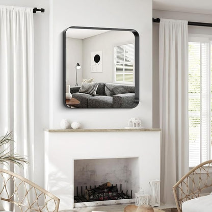 CIRCUMI Black Bathroom Mirror, Rounded Corner, Tempered Glass, Square Mirror - Image 5