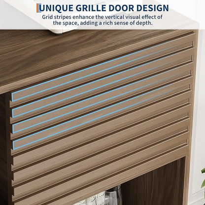 IDEALHOUSE Fluted Cabinet with Sliding Doors, Modern Wooden Storage Cabinet - Image 9