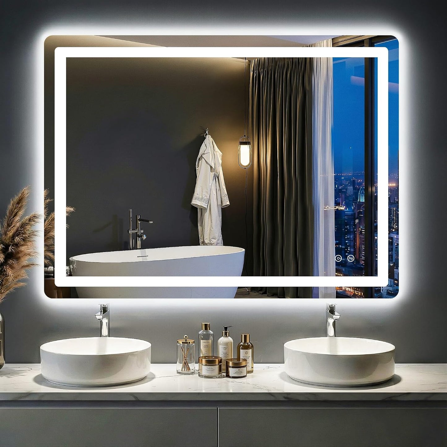 LED Bathroom Mirror with Lights, 30"x40" Lighted Vanity Mirror for Wall | Anti-Fog, Dimmable 3 Color Light, Backlit+Frontlit, Shatterproof Tempered Glass, Memory Function