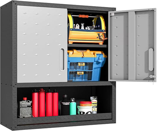 Metal Wall Cabinets with Doors and Shelves Black and Gray Garage Cabinets Wall by BIZOEIRON