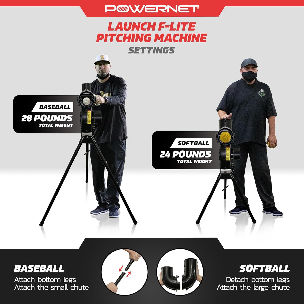 PowerNet Launch F-lite Softball & Baseball Pitching Machine, Dimpled Prac...