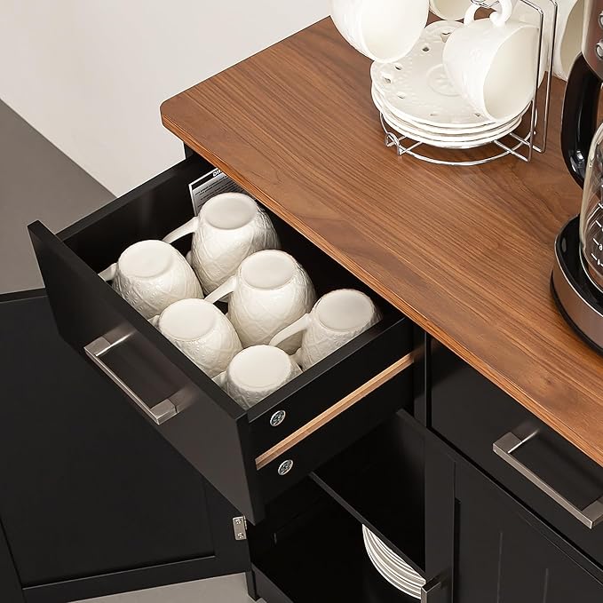Buffet Cabinet with Storage, Coffee Bar Cabinet 26 x 30 Inches, Oak Top - Image 3