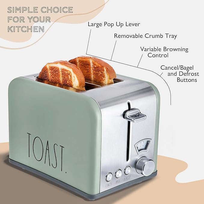 Rae Dunn Toaster, Stainless Steel 2 Slice Square Toaster, Wide Slot - Image 3