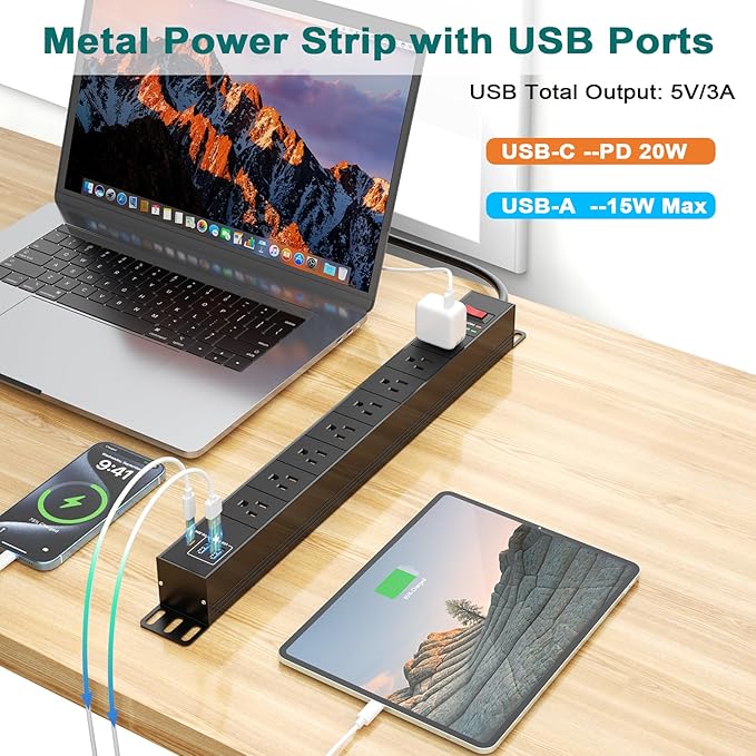 QBA 8 Outlet Metal Power Strip - Image 3