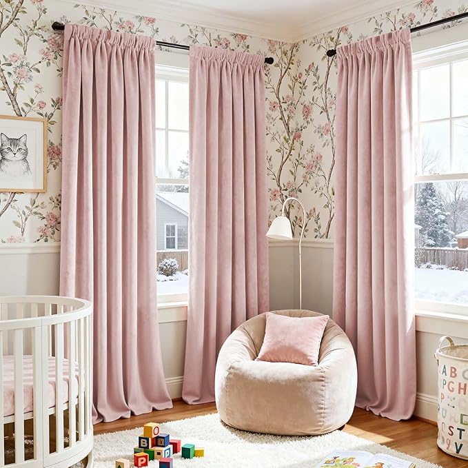 Lazzzy Velvet Blackout Curtains Thermal Insulated Room Window Drapes Super Soft - Image 6