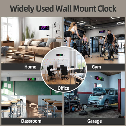 HAITANG 8 Colors Digital Wall Clock, 16.2" Large Digital Clock with Temperature, Date, Auto DST, Night Light, Auto Brightness Dimmer, 24/12-hour Wall Clock for Living Room Office Classroom Gym