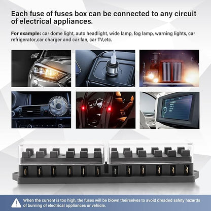 RED WOLF 12 Way Fuse Block Blade Box Holder Standard Circuit Fuses Holder Fit - Image 5