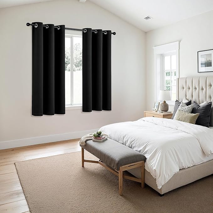 MIULEE Black Blackout Curtains for Bedroom Living Room 64 Inches Long 2 Panels - Image 6