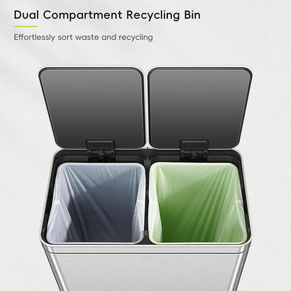 EKO Edison Dual Trash Can for Recycling and Trash, 8+8 Gallons Kitchen Garbage - Image 9