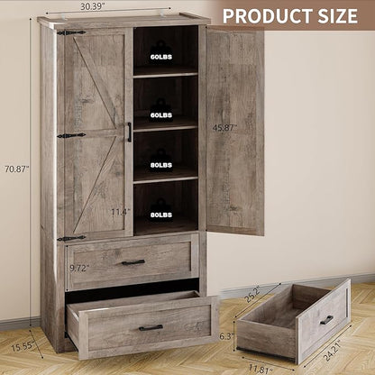 Pantry Organizers and Storage Cabinet, 71” Barn Door White Kitchen Cabinet - Image 2