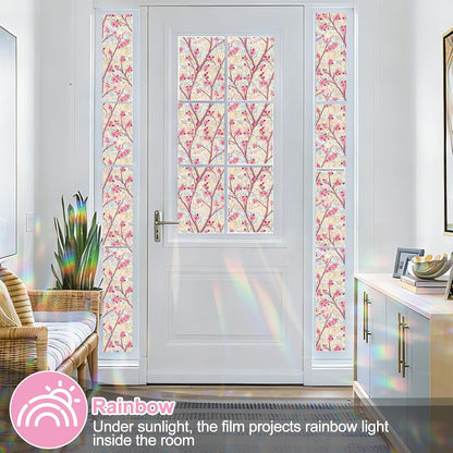 Countewol Stained Glass Privacy Window Film Static Cling Window Film Anti-Glare UV Protection Removable Decorative Window Clings for Home（Rainbow Sakura 78.7" L*17.5" W