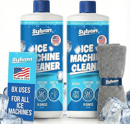 Sylvan Ice Machine Cleaner and Descaler | 2x 16 oz | Free Cloth | Made in USA | by SylvanHills
