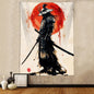 Sanzugh Anime Japanese Samurai Tapestry, Cool Japan Black and Red Sun Art Tapestries Wall Hanging for Men Boys Bedroom Decor 40X60 Poster