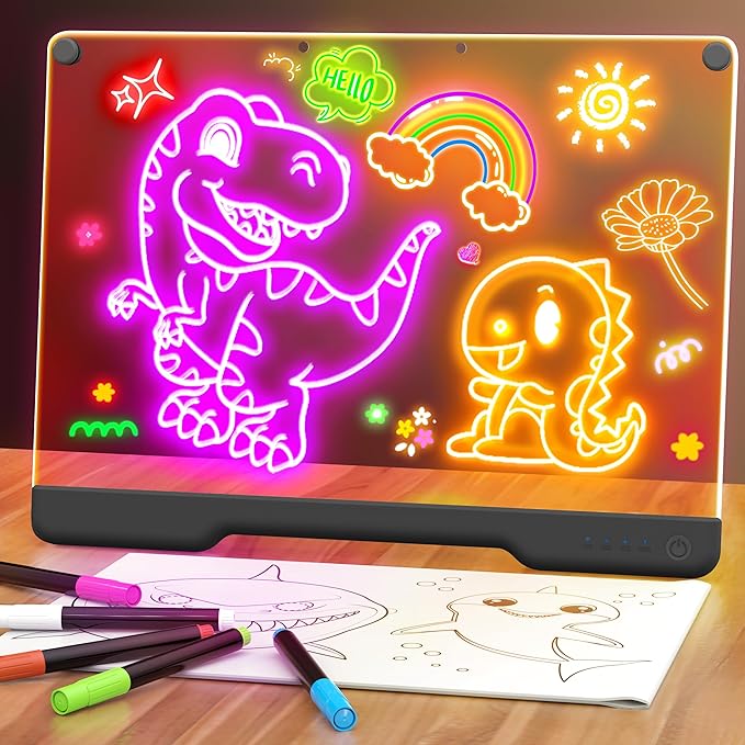 16-Inch Rechargeable Doodle Glow LED Note Board, 7-Color Light Modes, Neon Art by LightUpYourCreativity
