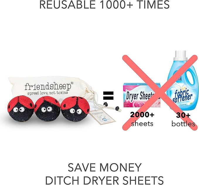 Friendsheep Wool Dryer Balls, Organic Reusable Fabric Softener Alternative - Image 3