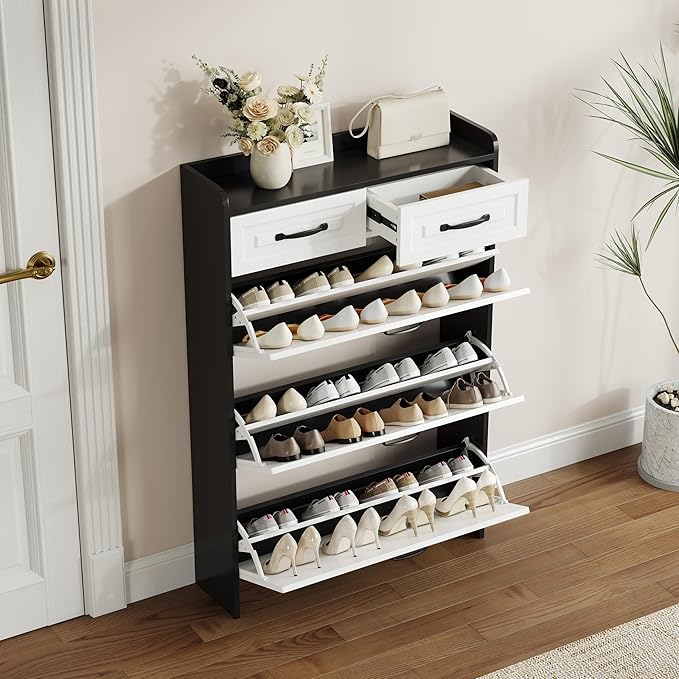 Shoe Cabinet with 3 Large Flip Drawers & 2 Storage Drawers, Narrow Shoe - Image 6
