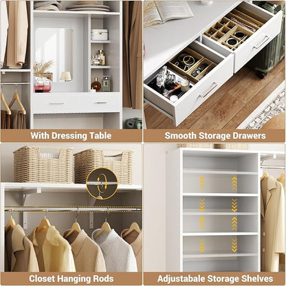 Unikito Closet System with Vanity Desk, 156”Modular Corner Closet Organizer - Image 3