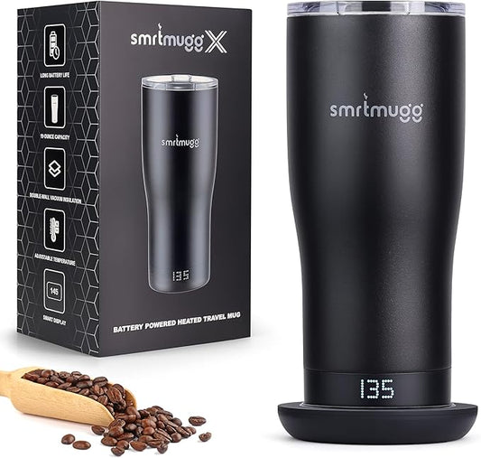 X Heated Coffee Mug 19 oz., 8 Hour Battery Life, Self-Heating, Adjustable Temp by SmrtMugg