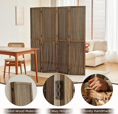 Leesinwing 4 Panel Wooden Room Dividers, 5.6FT High Plug-in Folding Screen Made - Image 6