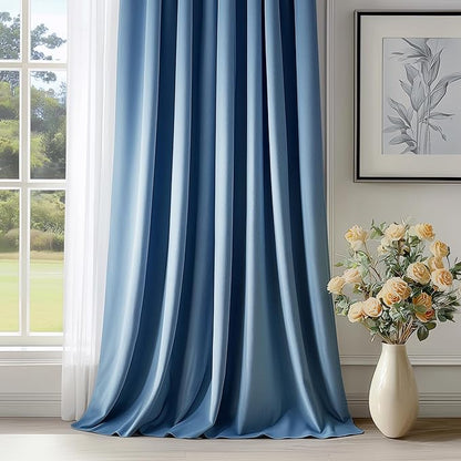 FMFUNCTEX Velvet Blackout Curtains Blue Thermal Insulated Curtains - Image 2