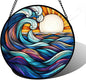DASTOLL Stained Glass Window Hanging, Big Wave Sun Suncatcher Diamond Glass by DASTOLL
