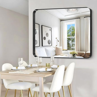 CIRCUMI Black Bathroom Mirror, Rounded Corner, Tempered Glass, Large Mirror - Image 6