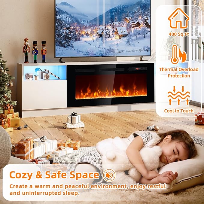Fireplace TV Stand with 36" Electric Fireplace, Entertainment Center with LED - Image 4