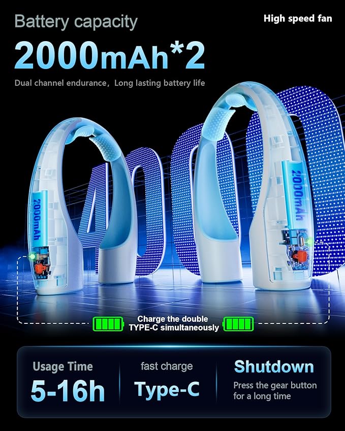 AI Neck Fan, 4 Speeds Adjustable Portable Personal Fan Rechargeable, 4000 mAh - Image 5